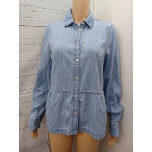 Gap Peplum Chambray Shirt Womens S Blue Long Sleeve Button Up